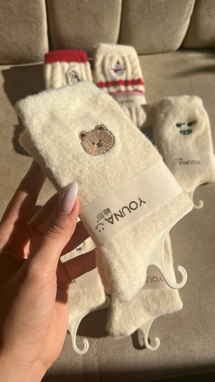 جوراب دخترانه پشمی ساق بلند طرح تدی وارداتی