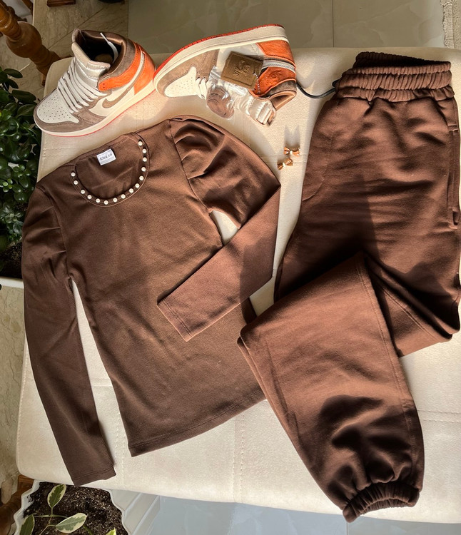 کراپ یقه مرواریدی کشی کبریتی زیبا رنگ موکا