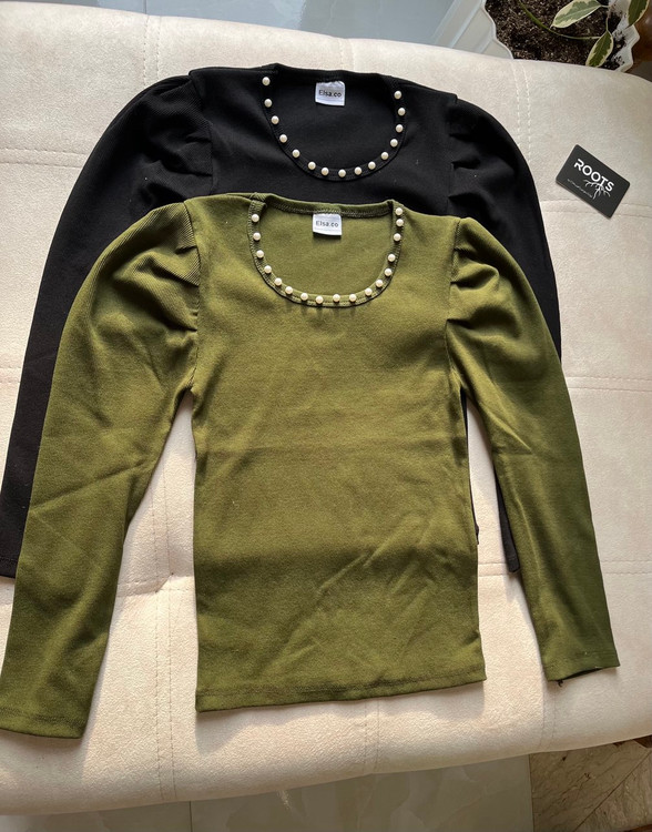 کراپ یقه مرواریدی کشی کبریتی زیبا زنگ سبز